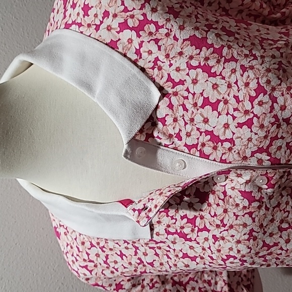 LAURA SCOTT 2X PINK BARBIECORE FLORAL TOP CASUAL SHORT SLEEVE PREPPY POLO SHIRT - Picture 8 of 14